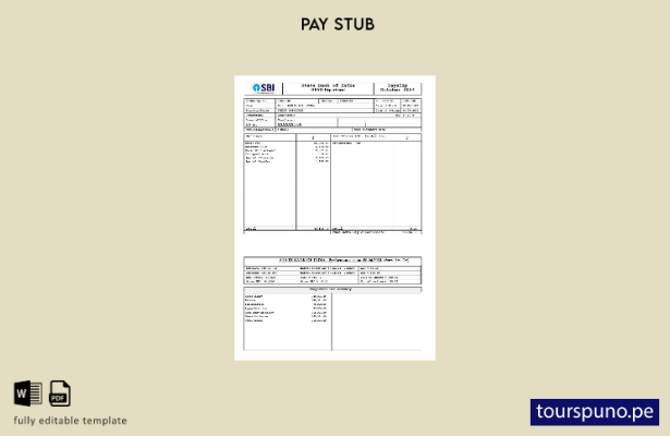 Plantilla de recibo de nómina del Banco Estatal de India lista para imprimir